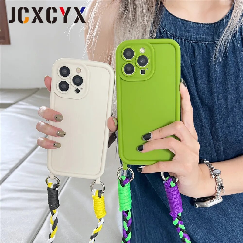 Matte Liquid Silicone Crossbody Necklace Cord Lanyard Soft Case For iPhone 14 Pro Max 15 13 12 11 XS XR Shockproof Cover_voghion.com