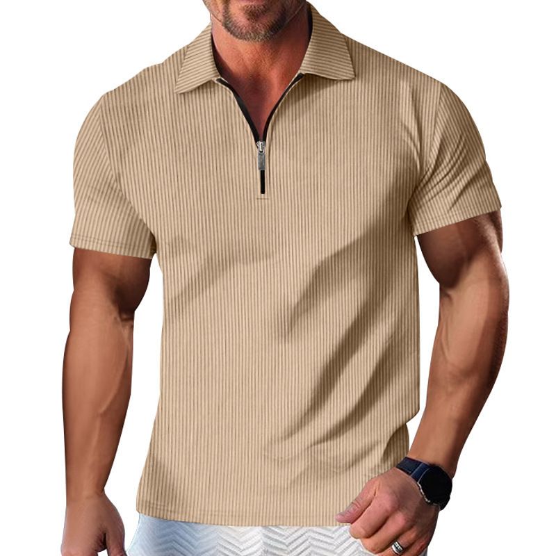 2024 Sommer Neues Hemd Reißverschluss Streifenkleid Lässiges Polokragen Kurzarm Herren T-Shirt_voghion.com