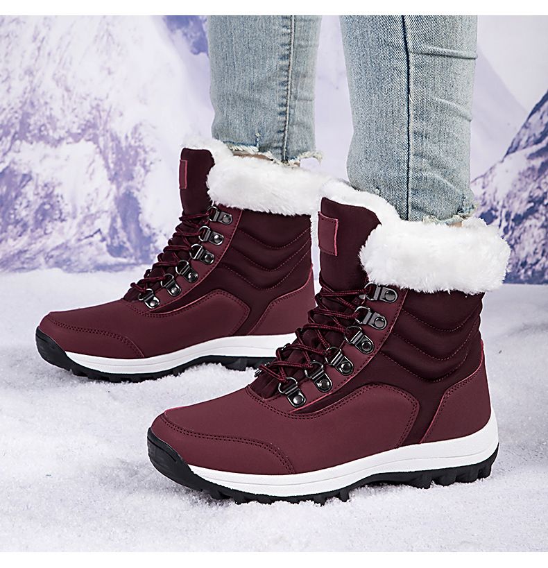 Women's Winter Snow Boots With Thick Fleece Lining, Water-Resistant Synthetic Leather Upper, Non-Slip Rubber Sole For Outdoor Activities_voghion.com