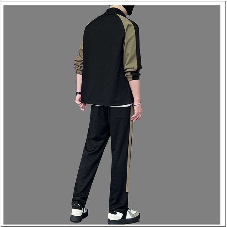 Abbigliamento da uomo primavera e autunno, cardigan di grandi dimensioni, felpa con collo alto, pantaloni della tuta elastici larghi, un set completo di tuta sportiva casual_voghion.com