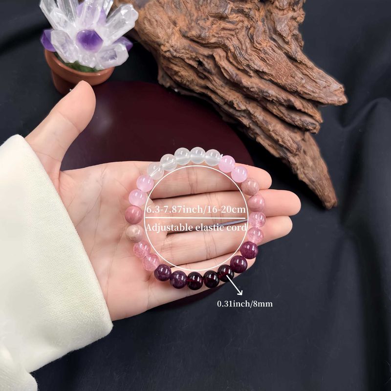 Natural Gemstone Love Bracelet – Garnet, Strawberry Crystal & Red Wood Grain Healing Jewelry, Adjustable Elastic String_voghion.com