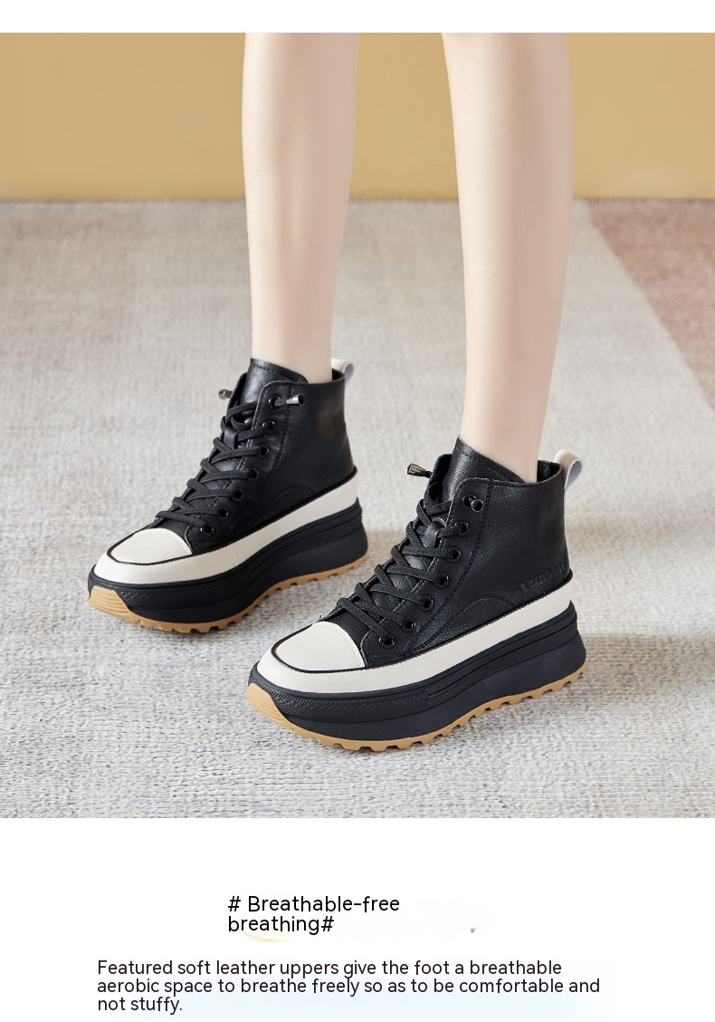 Echtes Leder Martin Stiefel Damen Britischer Stil Vielseitig Matsutake Dicke Sohle Frühlings- und Herbsttrend 2023 Neu_voghion.com