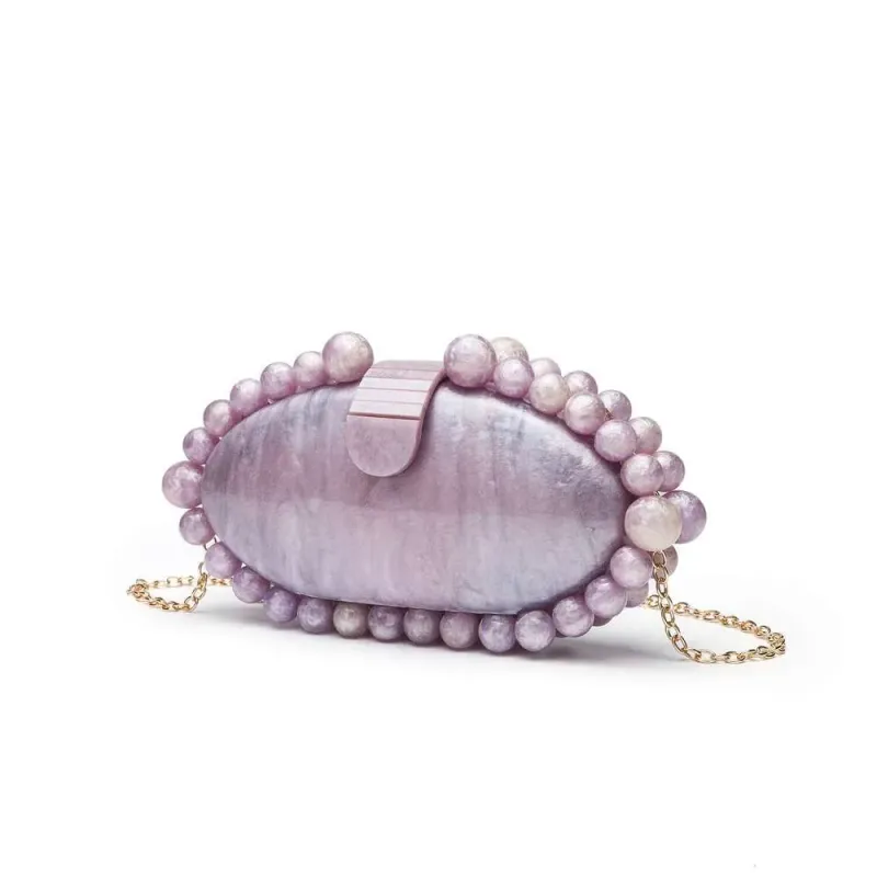 Hochwertige Designertaschen Elegante Clutch aus perlweißem Marmor-Acryl – Minimalistische Damen-Schultertasche für den Abend_voghion.com