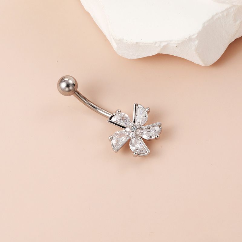 Piercing per ombelico floreale in zirconia cubica - Gioiello per il corpo in acciaio chirurgico 316L, design artigianale (14G/16G, ipoallergenico, confezione regalo inclusa)_voghion.com