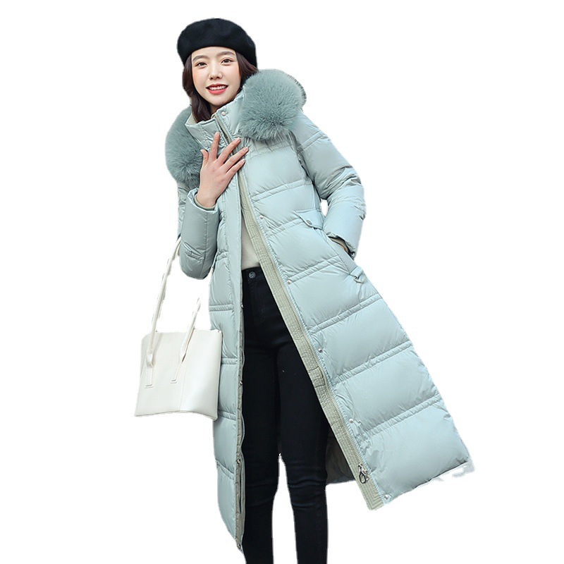 Pikk Parkeri jope 2022. aasta naiste sügistalvine paks soe mantel kootud plokist Trend kapuutsiga valge must Korea mantel_voghion.com