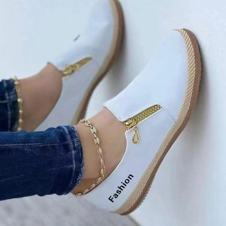 New Large-sized Zippered Casual Single Women's Spring And Autumn 2025, Solid Color Sponge Cake Sole Rope Canvas_voghion.com