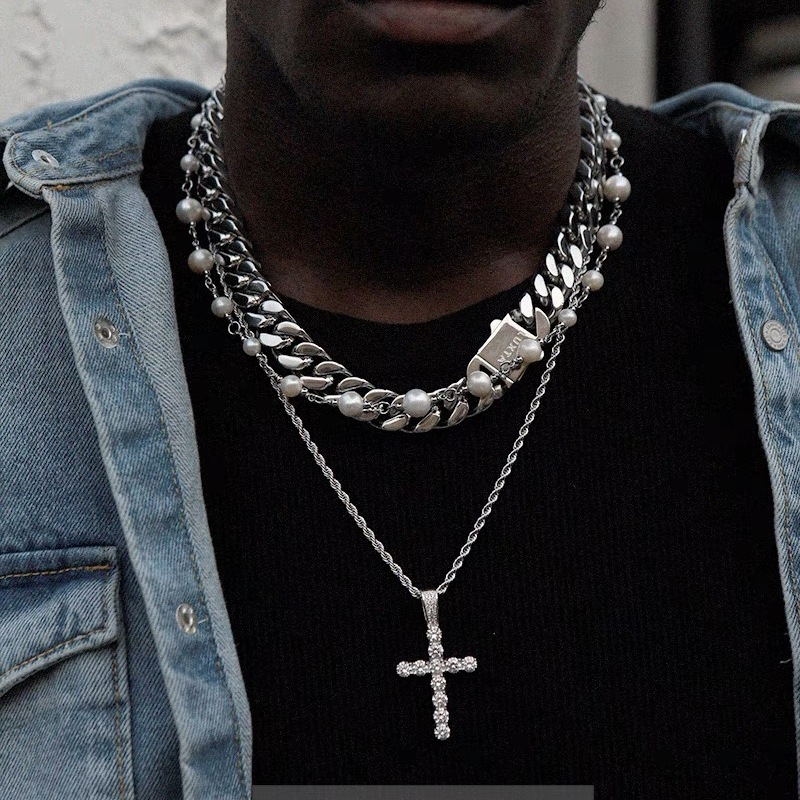 Collana con croce in acciaio al titanio tempestata di diamanti, gioiello da uomo, hip hop, semplice, alta_voghion.com