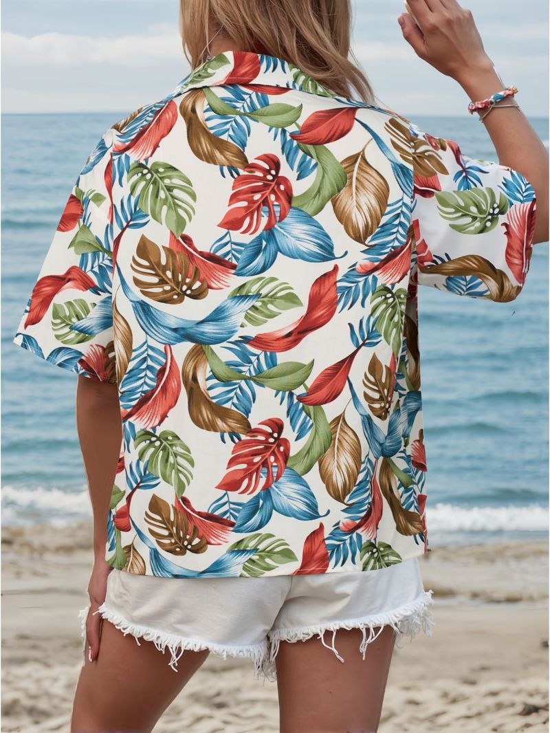 Camisa hawaiana de manga corta para mujer, estilo playero, para vacaciones, camping, fiesta en la playa, 2025_voghion.com