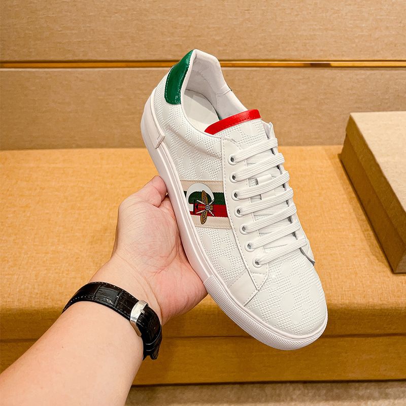 Fuguchi Little Bee Luxury High-Value White Shoes Men's Autumn Genuine Leather Soft Sole Breathable Casual Sneakers_voghion.com