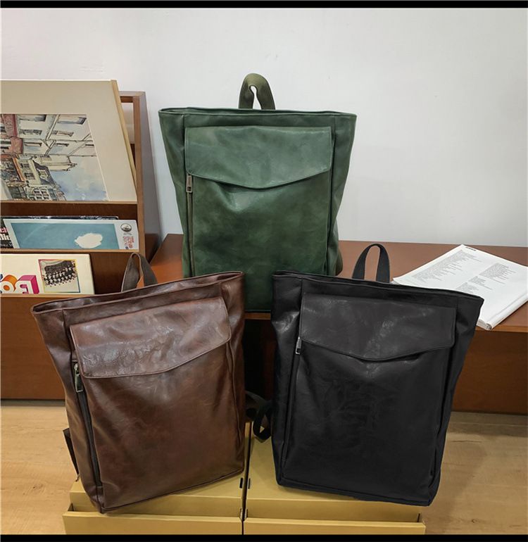 Backpack Men's Backpack Pu Solid Color Motorcycle Men's Large Backpack Travel Travel Daily Commute Large Capacity Backpack_voghion.com