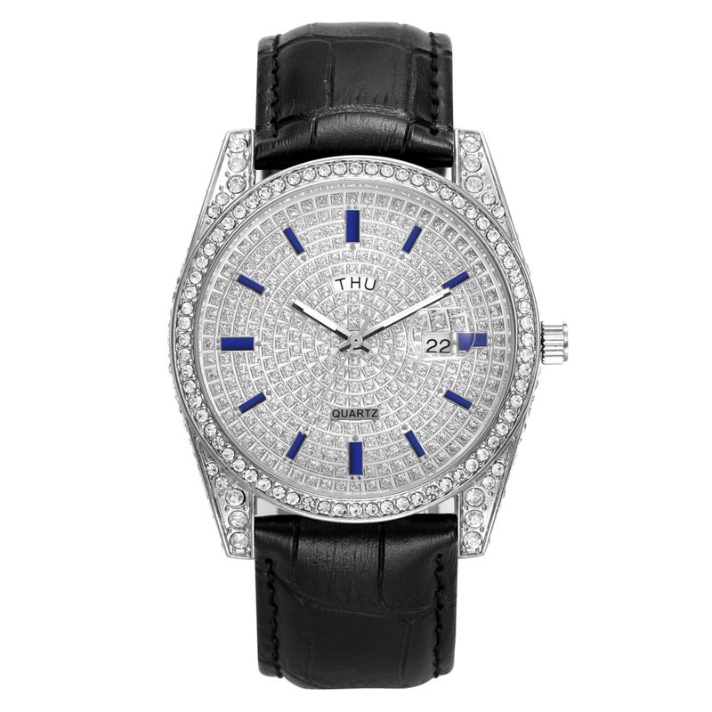 Elegant Square Crystal-Studded Watch With Dual Calendar - Stainless Steel Butterfly Clasp, Quartz Movement (Multiple Colors Available)_voghion.com