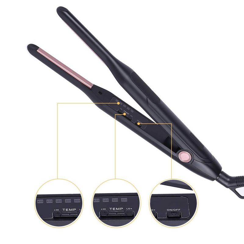 Professional Mini Hair Straightener & Curler - Ceramic Heating Plate, 10 Temp Settings, Dual Voltage (100-240V), Portable Styling Tool_voghion.com