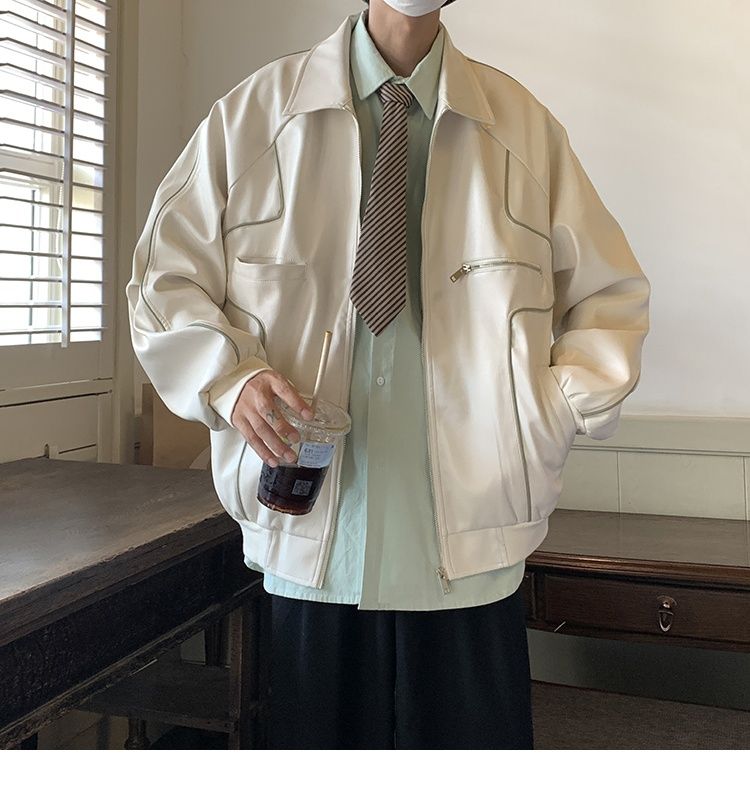 Veste en cuir noir rétro américaine Hue pour homme, collection printemps-automne, idéale pour la moto._voghion.com