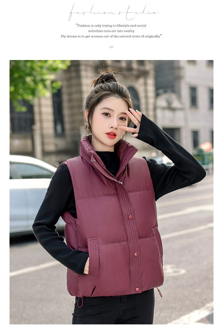 Trendige PU-Pufferweste für Damen – Slim-Fit, kurze, ärmellose Jacke, leicht und stylisch (S-XL, Schwarz/Beige/Braun/Armeegrün/Weinrot)_voghion.com