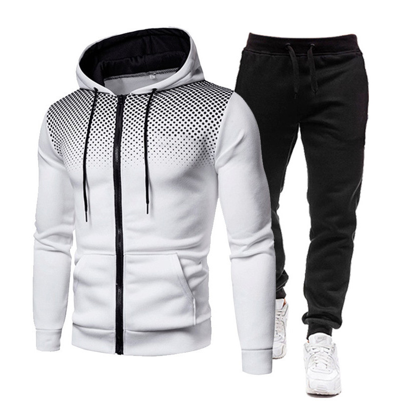 Cross-border New Polka Dot Printing Solid Color Zipper Set, Autumn And Winter Velvet Men's And Women's Sports Hoodies, Sweatshirts And Sweatpants_voghion.com