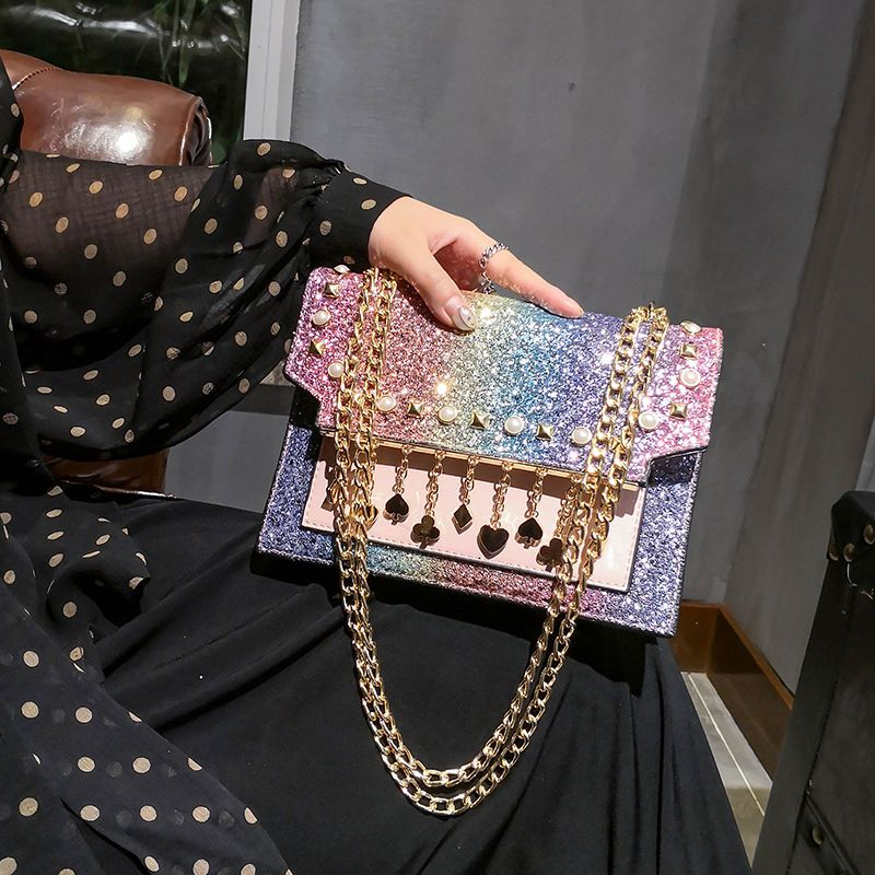 Net red spot women's bag 2023 woven flower new double layer tide single shoulder crossbody bag hundred chain small square bag_voghion.com