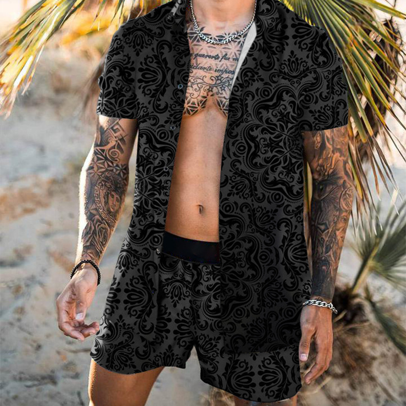 Summer Fashion Beach Shirts for Men 2 Piece Set Outfits Men Clothing Floral Printed Hawaiian Shirt Men Shorts Set Short Sleeve_voghion.com