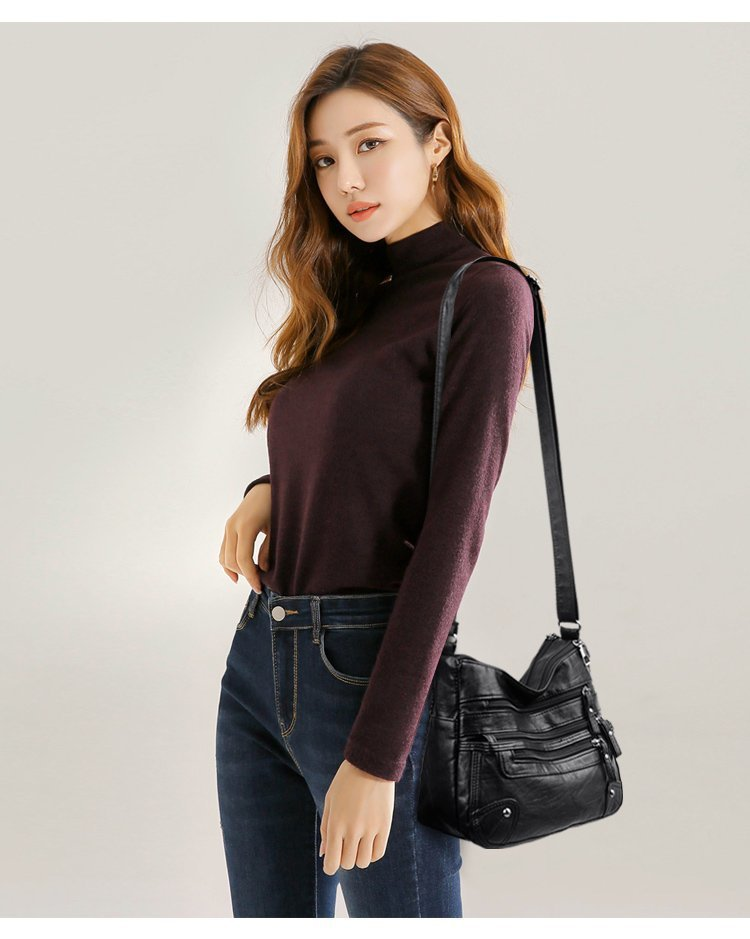 Soft leather fashionable double-layer satchel Korean version large-capacity washing leather small bag_voghion.com