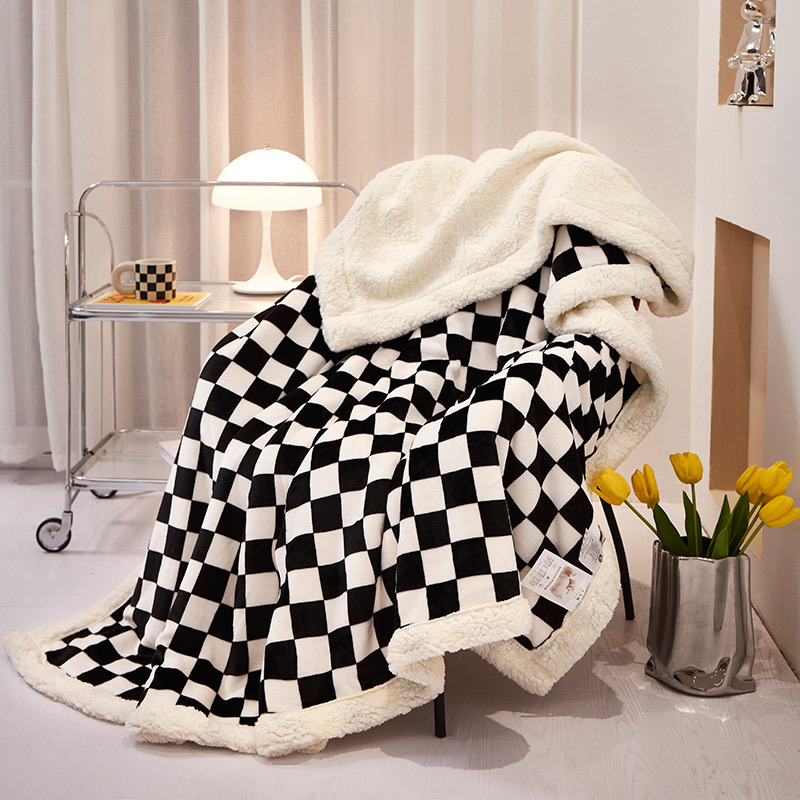 Coperte più vendute, divani a scacchiera, coperte, coperte in agnello scozzese, lana calda ispessita, flanella a doppio strato_voghion.com