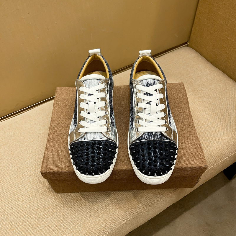 Scarpe da uomo European Station, con rivetti, paillettes, in metallo, basse, con suola rossa, versatili e alla moda, in vera pelle, casual, moda europea_voghion.com