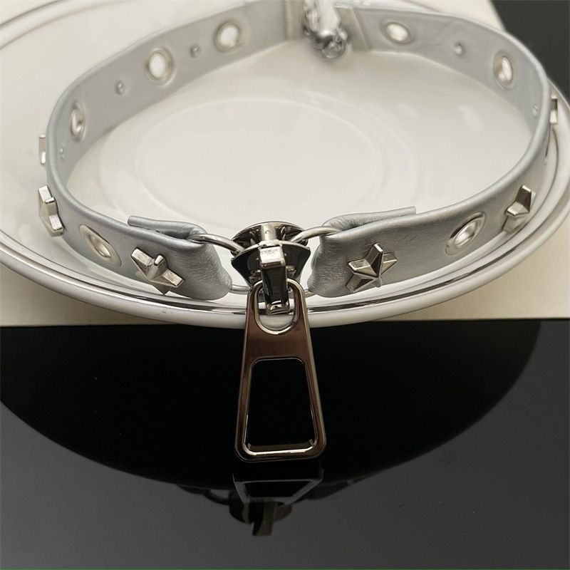 Designer Zilveren Rits Hoofd Subcultuur Choker Ketting Sleutelbeen Ketting Niche Kort y2k Punk Meisje Hart Choker_voghion.com