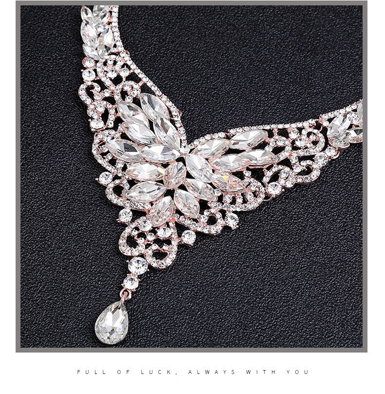 Set di gioielli da sposa in cristallo di lusso, con strass a goccia, collana con ciondolo, orecchini pendenti, accessori per feste in costume e banchetti_voghion.com