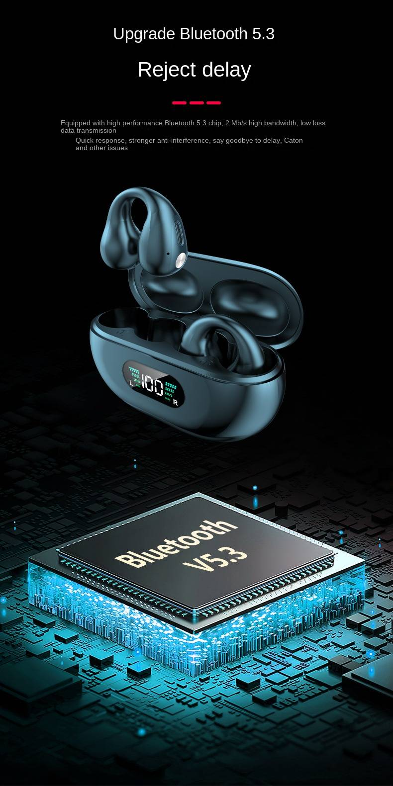 Nove Bluetooth slušalice velike snage, bežične s kopčom za uši, ne stavljaju se u uho, bezbolno provođenje koštane energije, ultra dugo trajanje baterije_voghion.com