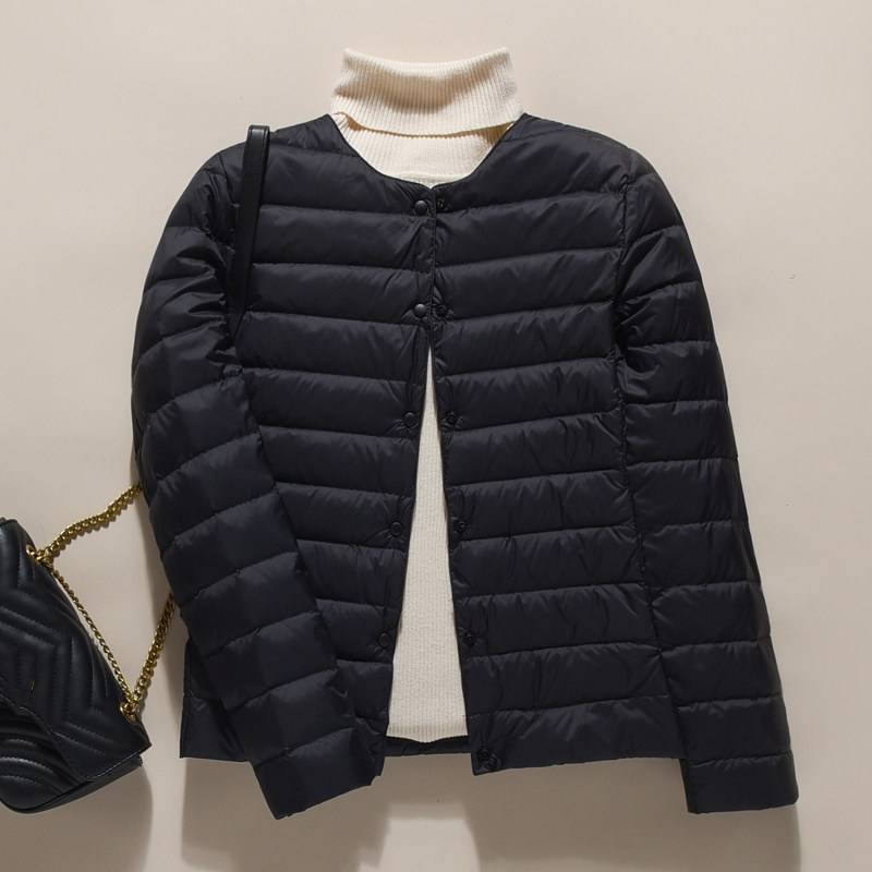 Abbigliamento donna corto girocollo scollo a V fodera calda autunno e inverno senza colletto vestibilità attillata giacca di grandi dimensioni_voghion.com