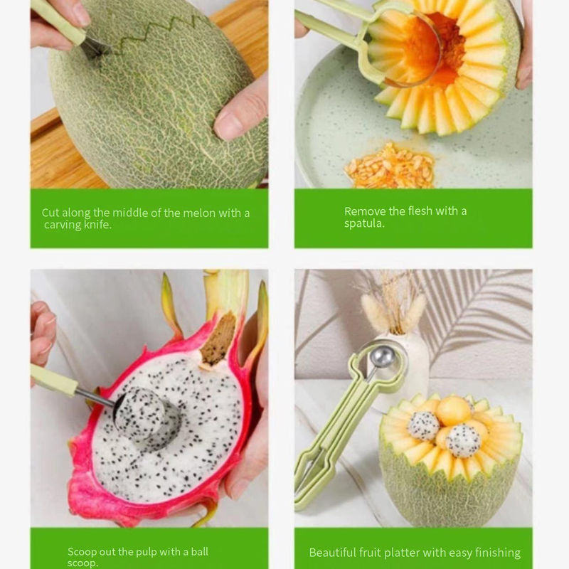 Drei-in-Eins-Obstschnitzmesser, Obstballenausstecher, Edelstahl-Obstschnitzmesser, Wassermelonen-Ausstecher, dreiteiliges Set_voghion.com