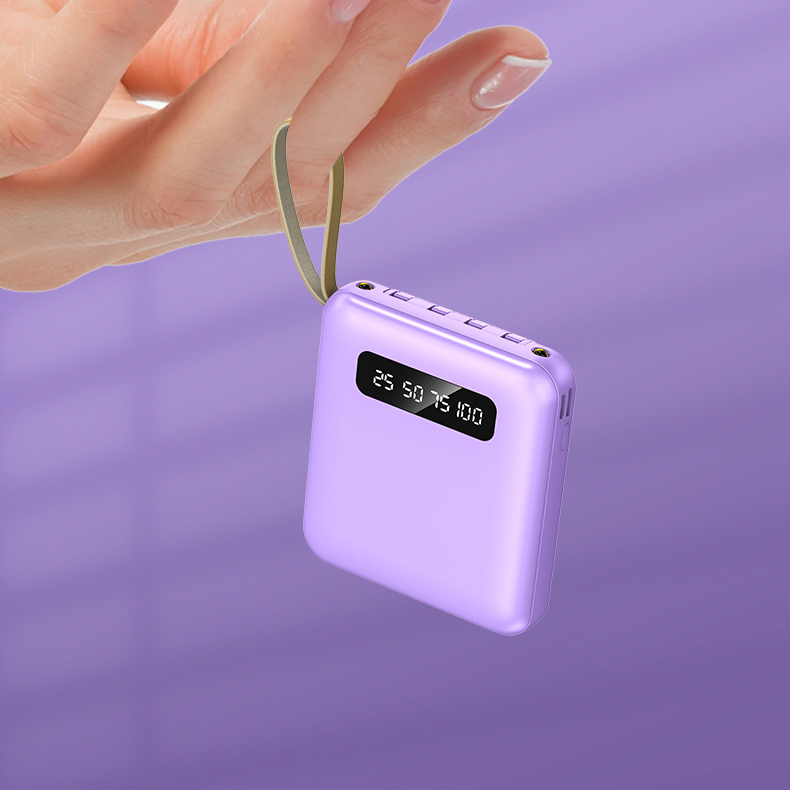 Mini, Compact, Large Capacity, Built In 4 Wire Power Bank, 20000 MAh Fast Charge, Digital Display, 10W Shared Mobile Power Bank_voghion.com