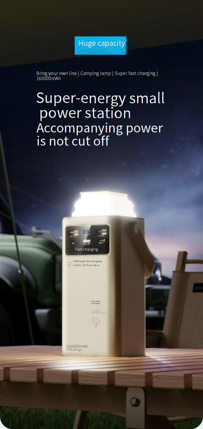 Powerbank Live Broadcast Udendørs Campinglampe Med Indbygget Ledning 160000 mAh Powerbank Stor Kapacitet Hurtig Opladning Mobil Strøm_voghion.com