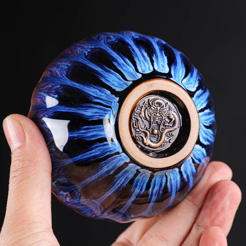 Kiln - Changed Gold - Inlaid Lotus Tea Cup: Jianzhan - Style Ceramic Petal Bowl, Perfect For Kung Fu Tea Rituals_voghion.com