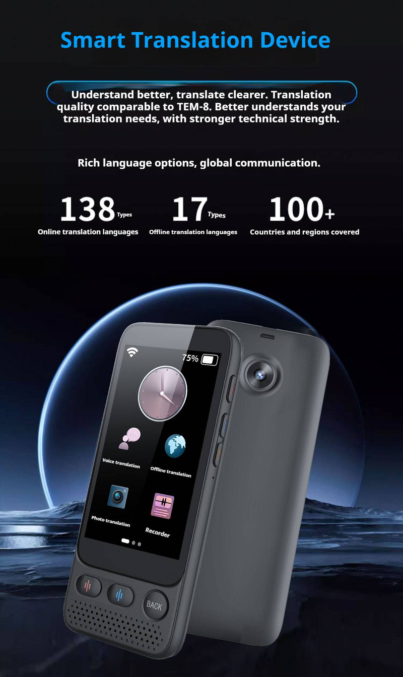 AI Smart Translator - Real-Time 16-Language Voice Translation Device For Business, Travel & Study (Arabic/Asian Languages/Offline Mode)_voghion.com