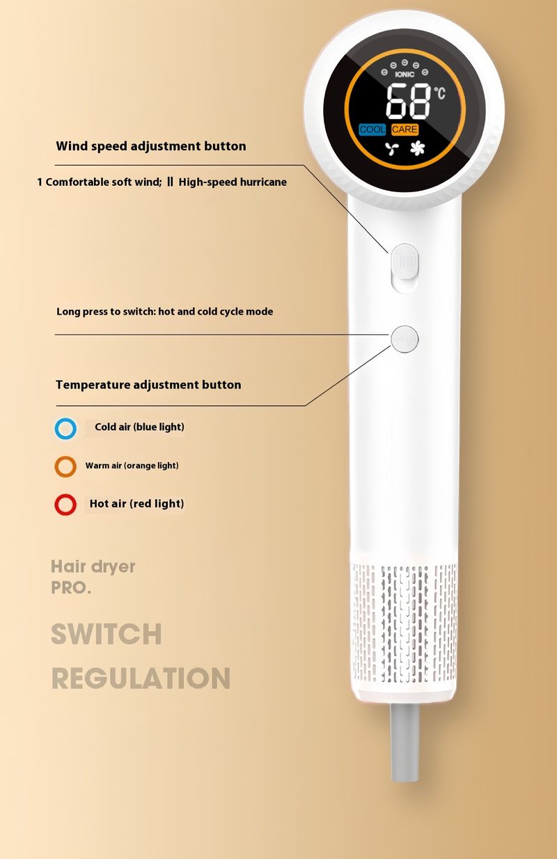 Professional Hair Dryer – 1600W Brushless Motor, 3-Speed & Cool/Hot Air, Ionic Frizz Control (White/Black)_voghion.com