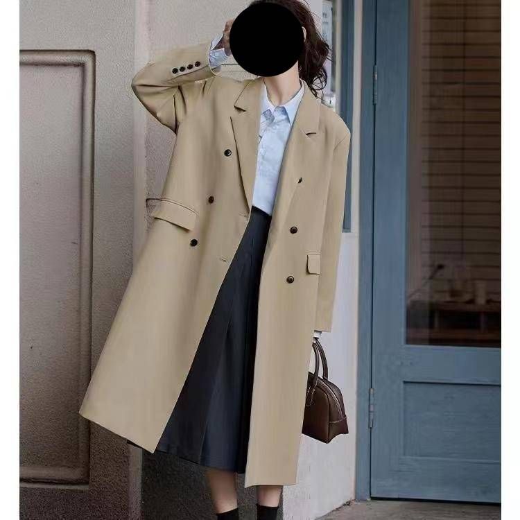Women's Clothing Oversized Trench Coat With Academic Style, Long Loose Blazer Jacket For Autumn, Elegant And Stylish In Black, Grey, Coffee, Khaki_voghion.com