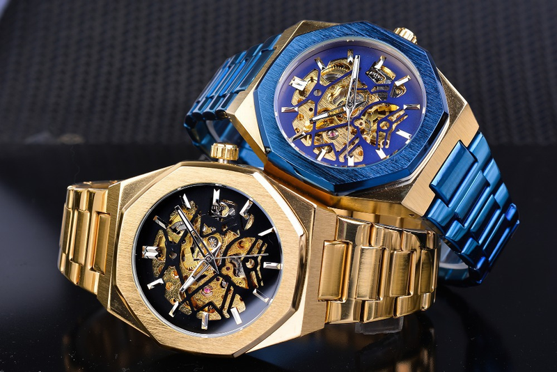 Automatische mechanische Skelettuhr für Herren – Stilvolle Freizeit- und Businessuhr mit Edelstahlarmband, 30 m wasserdicht, 33 mm rundes Zifferblatt_voghion.com