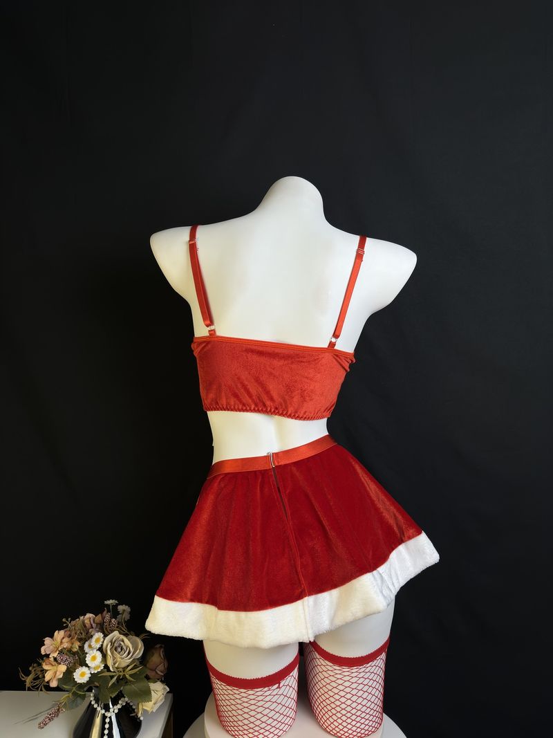 Christmas Sexy Clothing Abstinence Bow Split Uniform With Mesh Socks Set_voghion.com