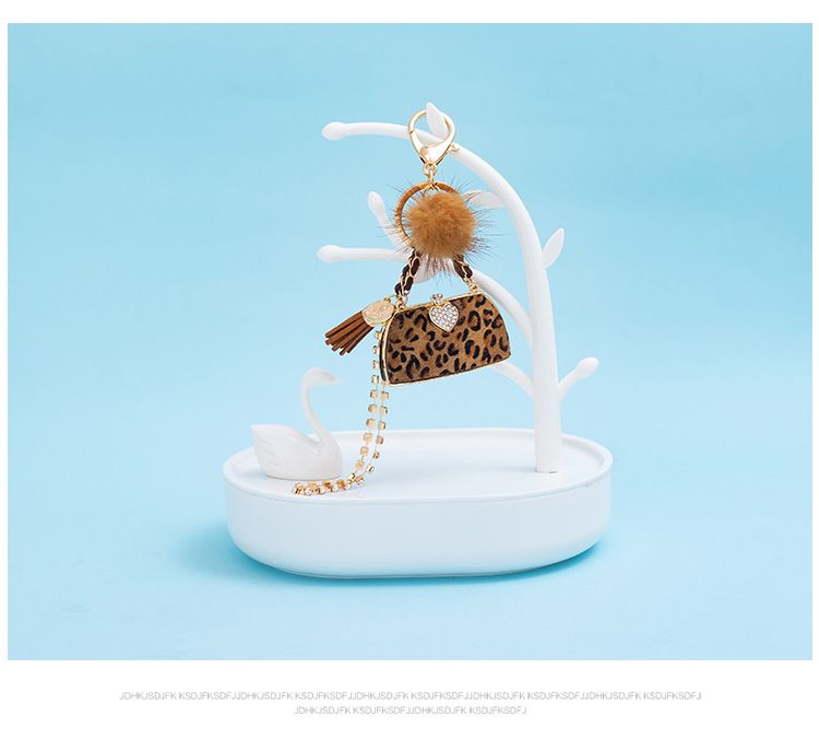 Trendy New Mink Fur Personalized Leopard Print Handbag Keychain Ornament Exquisite Bag Pendant_voghion.com