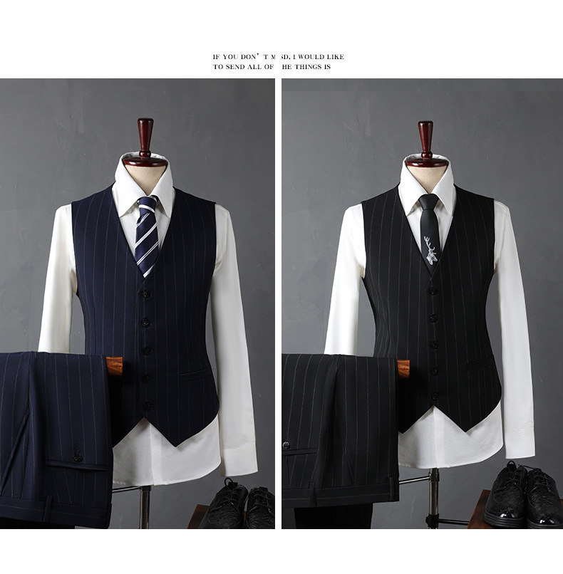 Slim Fit Zweireihiger Anzug für Herren – Blazer und Hose für den Bräutigam mit steigendem Revers, formelle Geschäfts- und Freizeitkleidung (Schwarz/Marineblau)_voghion.com