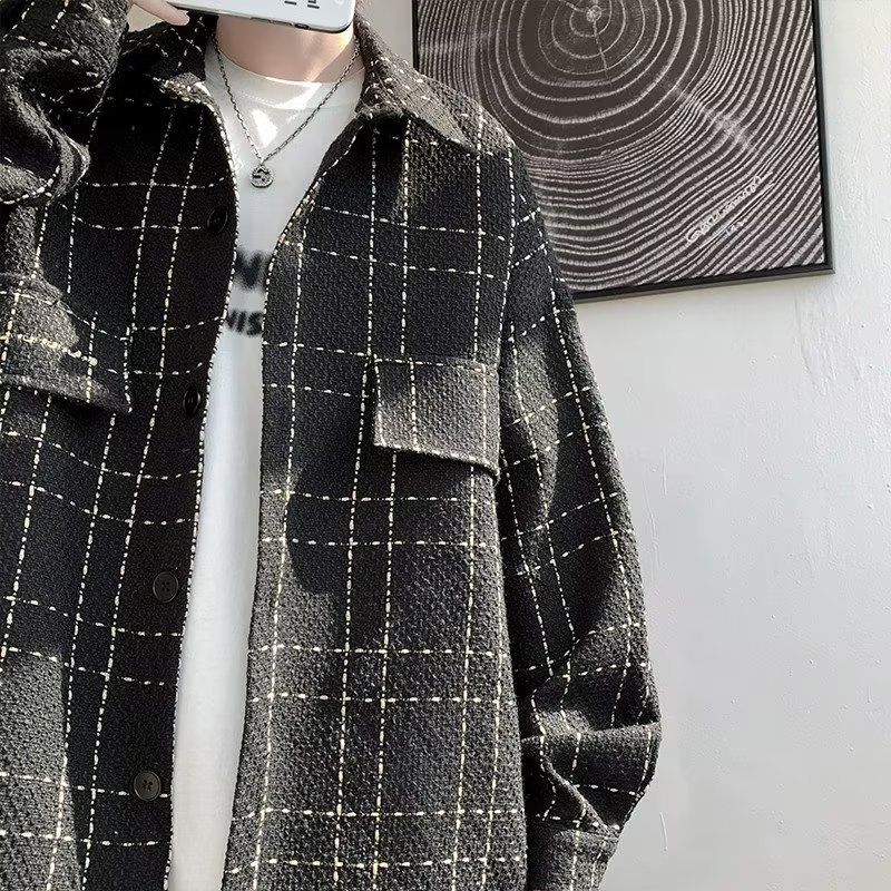 Autumn new style of cool jacket men's spring and autumn plaid jacket ins spring jacket_voghion.com