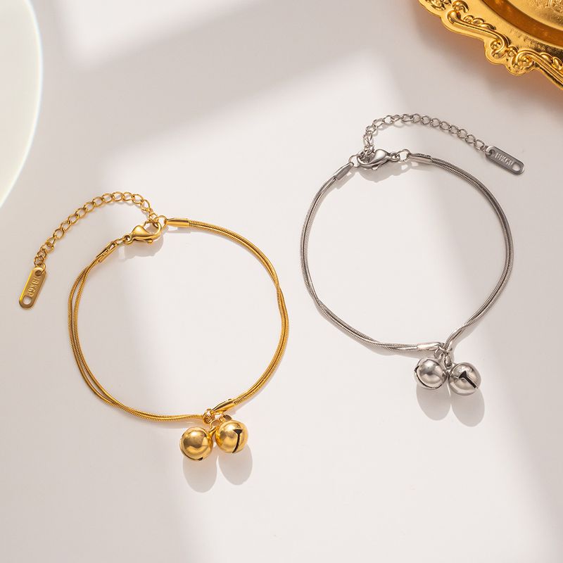 Zwei Glockenarmbänder aus Titanstahl für Frauen, einfache und süße Schlangenknochenkette, doppellagiges modisches Design,_voghion.com