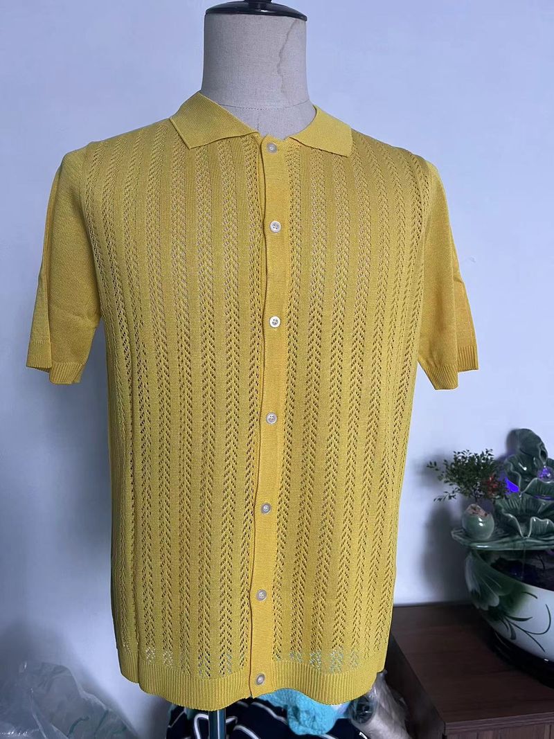 Bărbați îmbrăcăminte casual tricotată Cardigan vară cool Hollow mânecă scurtă cămașă bărbați culoare solidă topuri bărbați_voghion.com