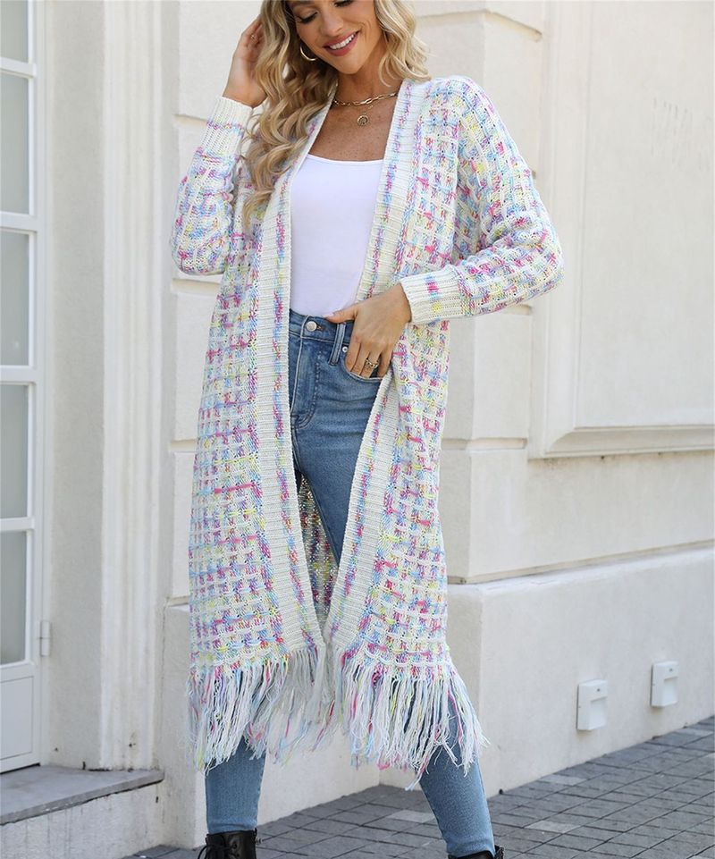 K New Plus Size Long Cardigan With Tassels; Women's Hot Style._voghion.com