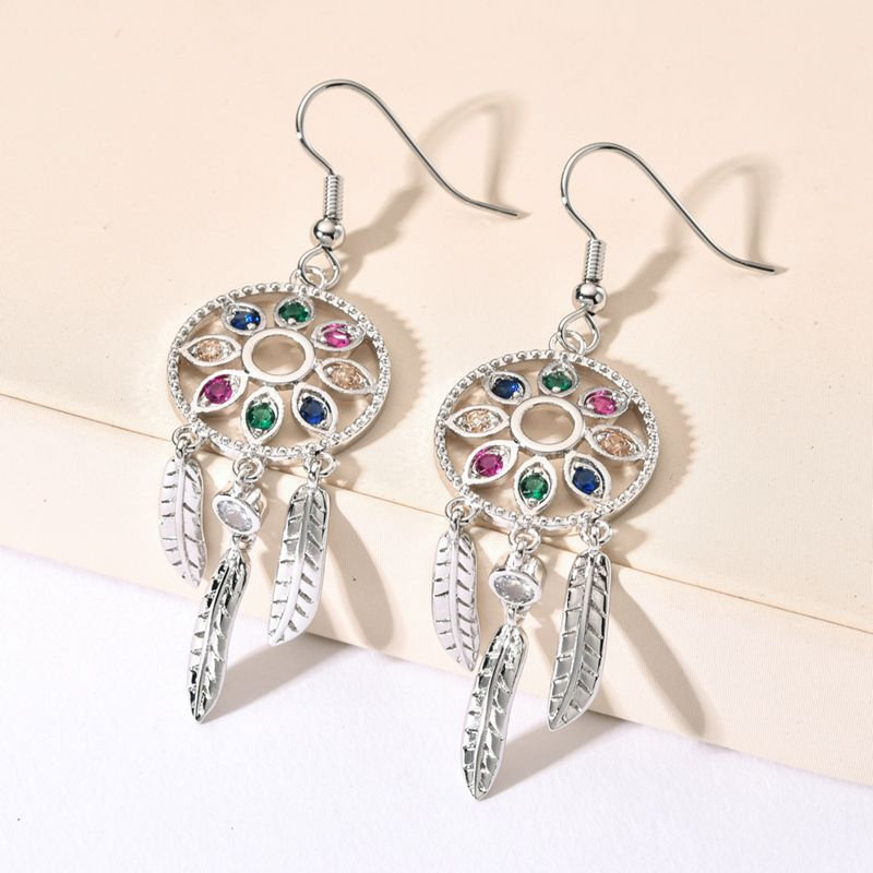 A stylish ear hook design with a dreamcatcher, colorful zircon, elegant earrings, spicy girls, and a unique and personalized earring_voghion.com