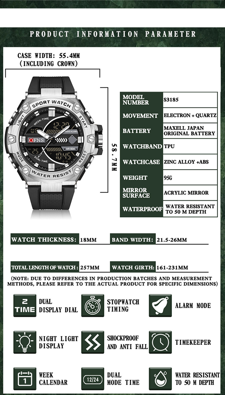 Orologio digitale con doppio display, orologio sportivo multifunzione, sveglia, impermeabile, orologio da studente di tendenza_voghion.com