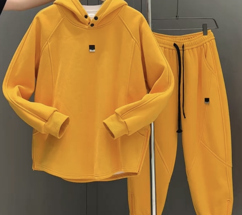 Costum sport casual pentru bărbați, costum de toamnă și iarnă la modă, plus catifea, costum sport casual pentru bărbați, hanorac cu glugă lejeră și pantaloni de trening, costum din două piese_voghion.com