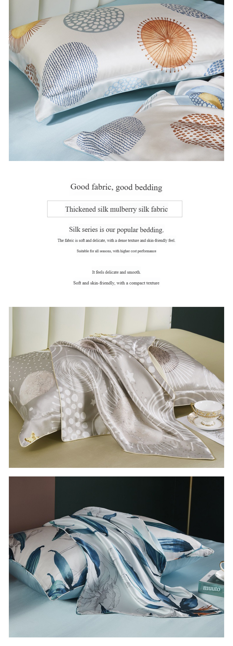 Taie d'oreiller 100 % soie de mûrier à impression numérique - Motif AB double face, douce et hypoallergénique pour les soins des cheveux et de la peau (plusieurs couleurs disponibles)_voghion.com