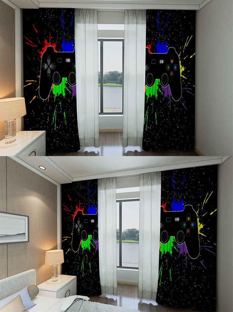 Boys Game Curtains Circle Curtains For Bedroom Living Room Kids Teens Gamer Video Game Gamepad Windows Drapes Game Controller Room Decoration_voghion.com