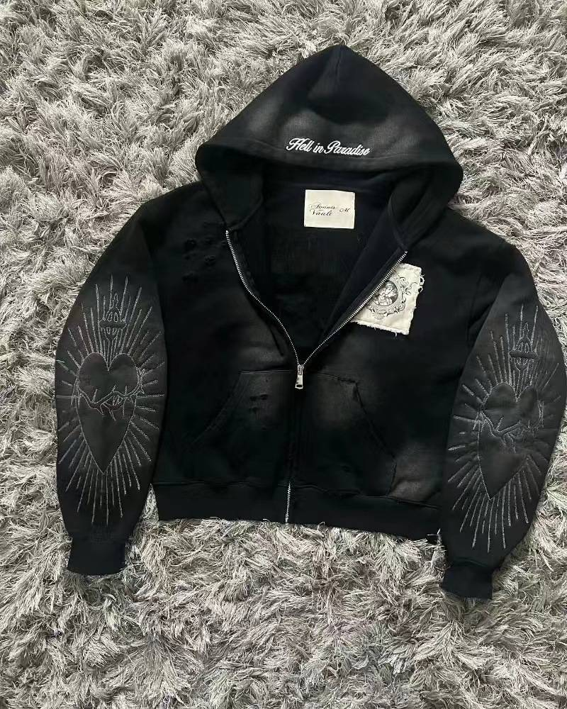 Sudadera corta con capucha estampada para hombre, sudadera con capucha y cremallera estampada para mujer, jersey corto informal, ropa de calle de moda_voghion.com