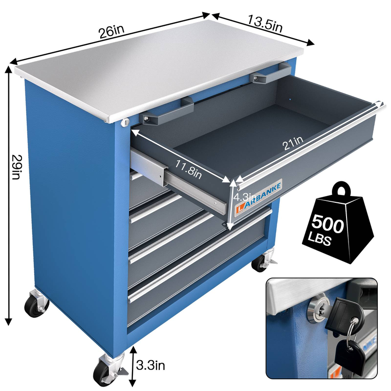 Rolling Tool Chest,5-Drawer Tool Chest On Wheels,Rollin Tool Cabinet With Locking System And Stainless Top_voghion.com
